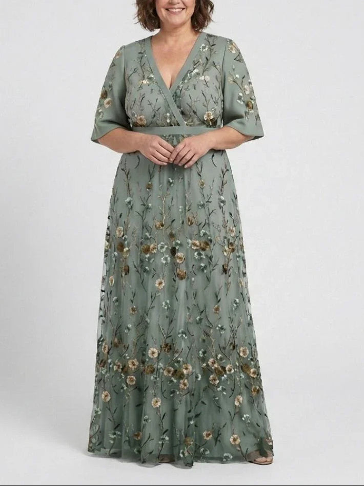 Evadne | Floral V Neck Short Sleeve Maxi Dress