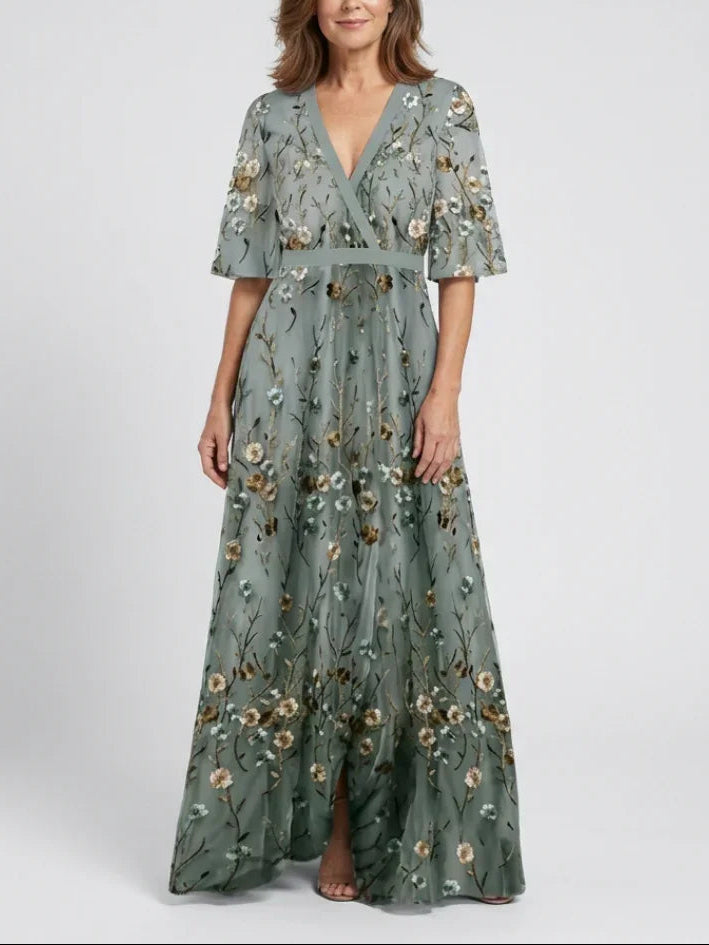 Evadne | Floral V Neck Short Sleeve Maxi Dress