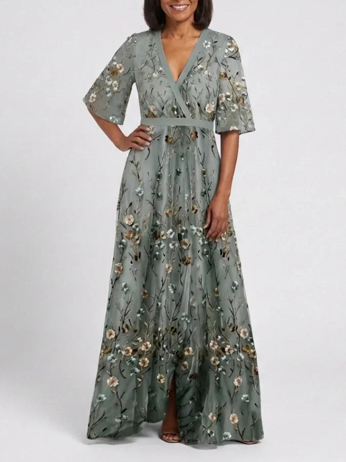 Evadne | Floral V Neck Short Sleeve Maxi Dress