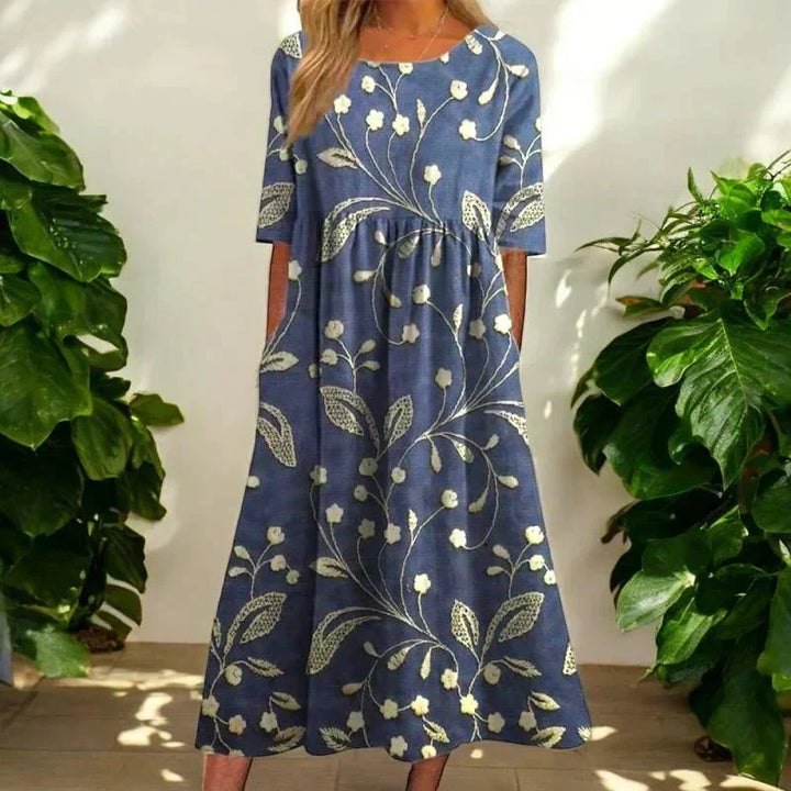 Vera – Floral Printed Midi Dress with Pockets