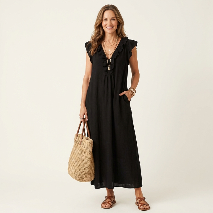 Josette | Relaxed Ruffle V-Neck Maxi