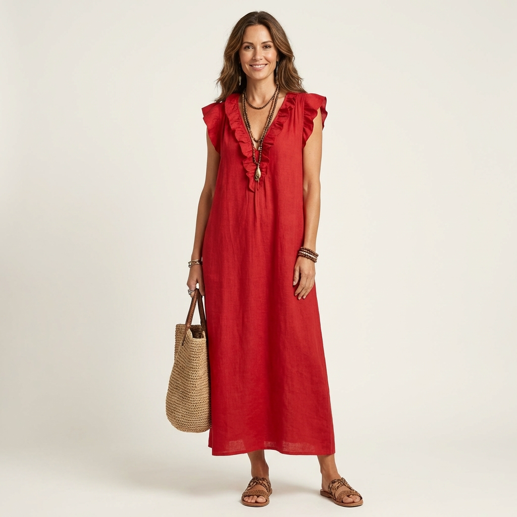 Josette | Relaxed Ruffle V-Neck Maxi
