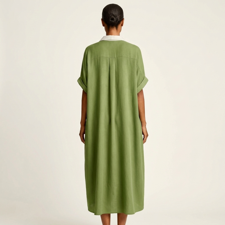 Kamira | Contrast-Collar Maxi Shirt Dress