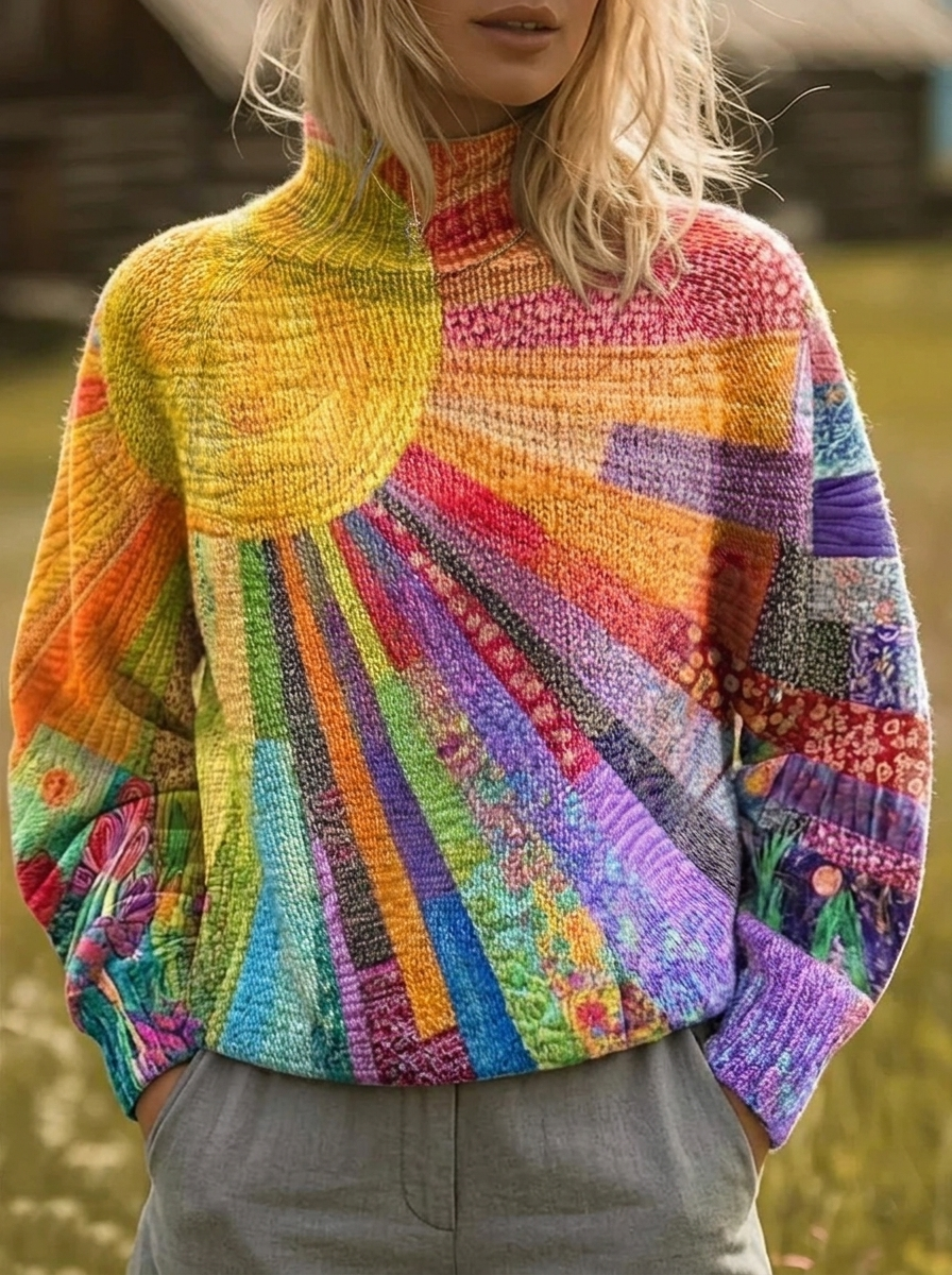 Rosie | Retro Sunburst Print Turtleneck