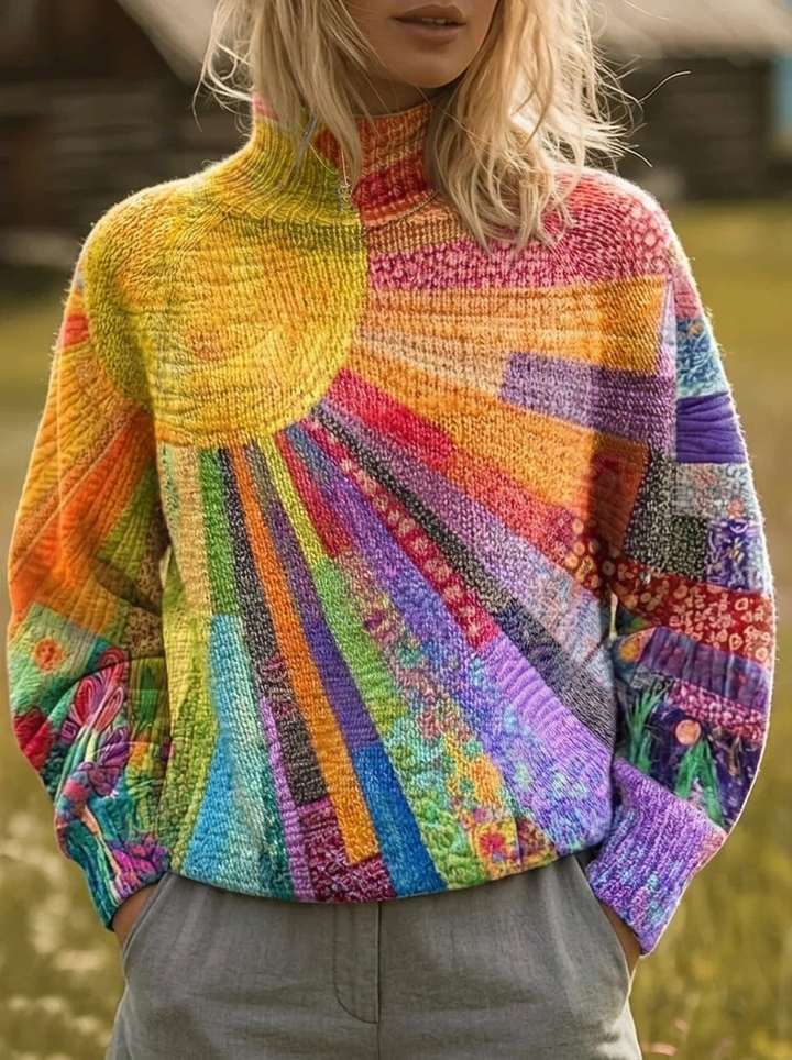 Rosie | Retro Sunburst Print Turtleneck