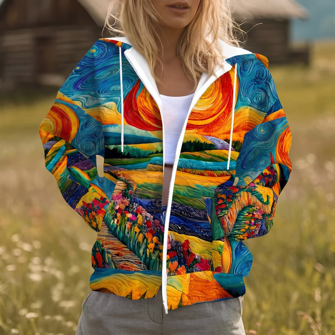 Sunburst Print Full-Zip Hoodie