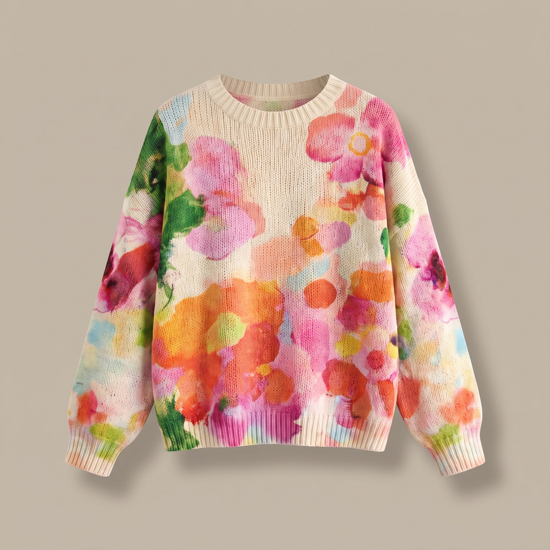 Multicolor Tie-Dye Floral Knit Sweater