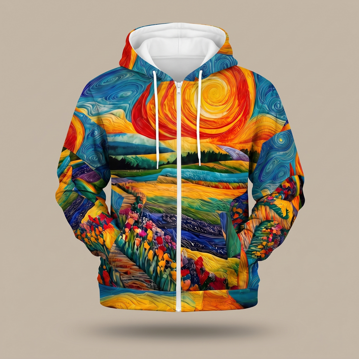 Sunburst Print Full-Zip Hoodie