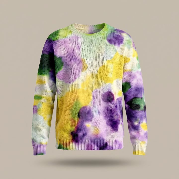 Violet | Purple Tie-Dye Floral Round-Neck Sweater