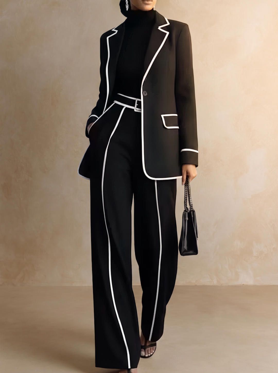 Clementina | Contrast-Trim Blazer Pants Set