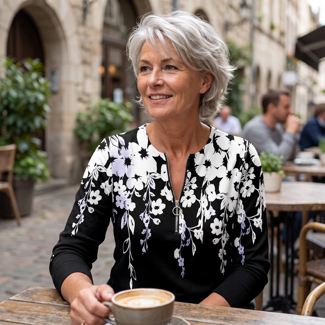 Marlene | Floral Print Top with Zipper