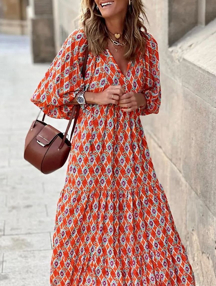 Vanessa – Boho Puff Sleeve Printed Maxi Dress