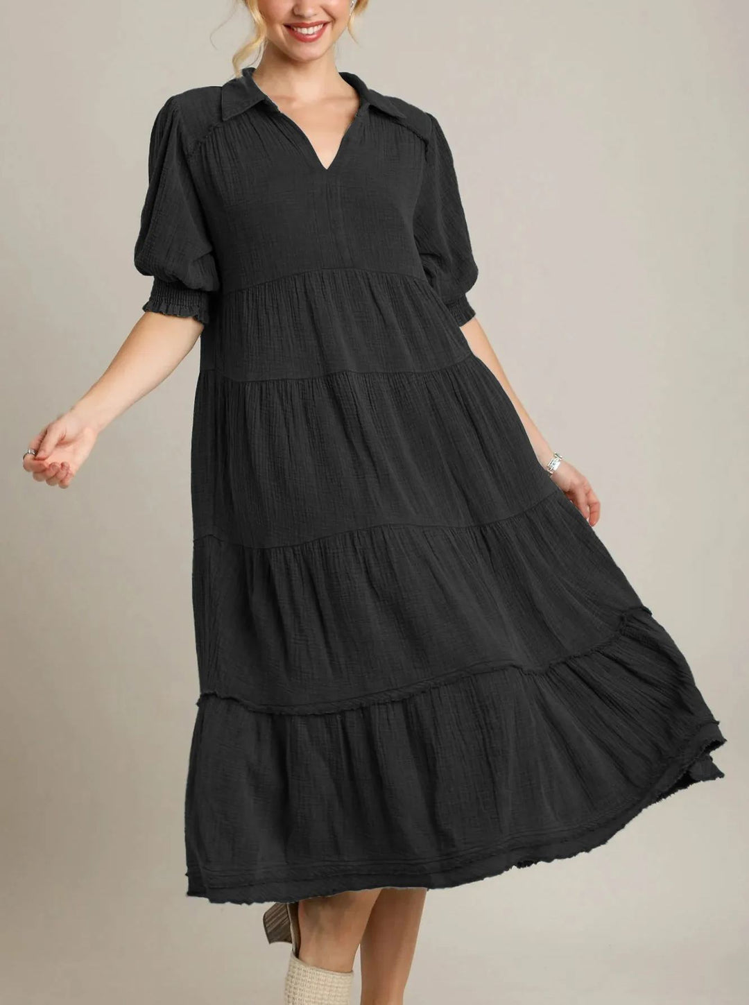 Siamara – Tiered Maxi Dress with V-Neck