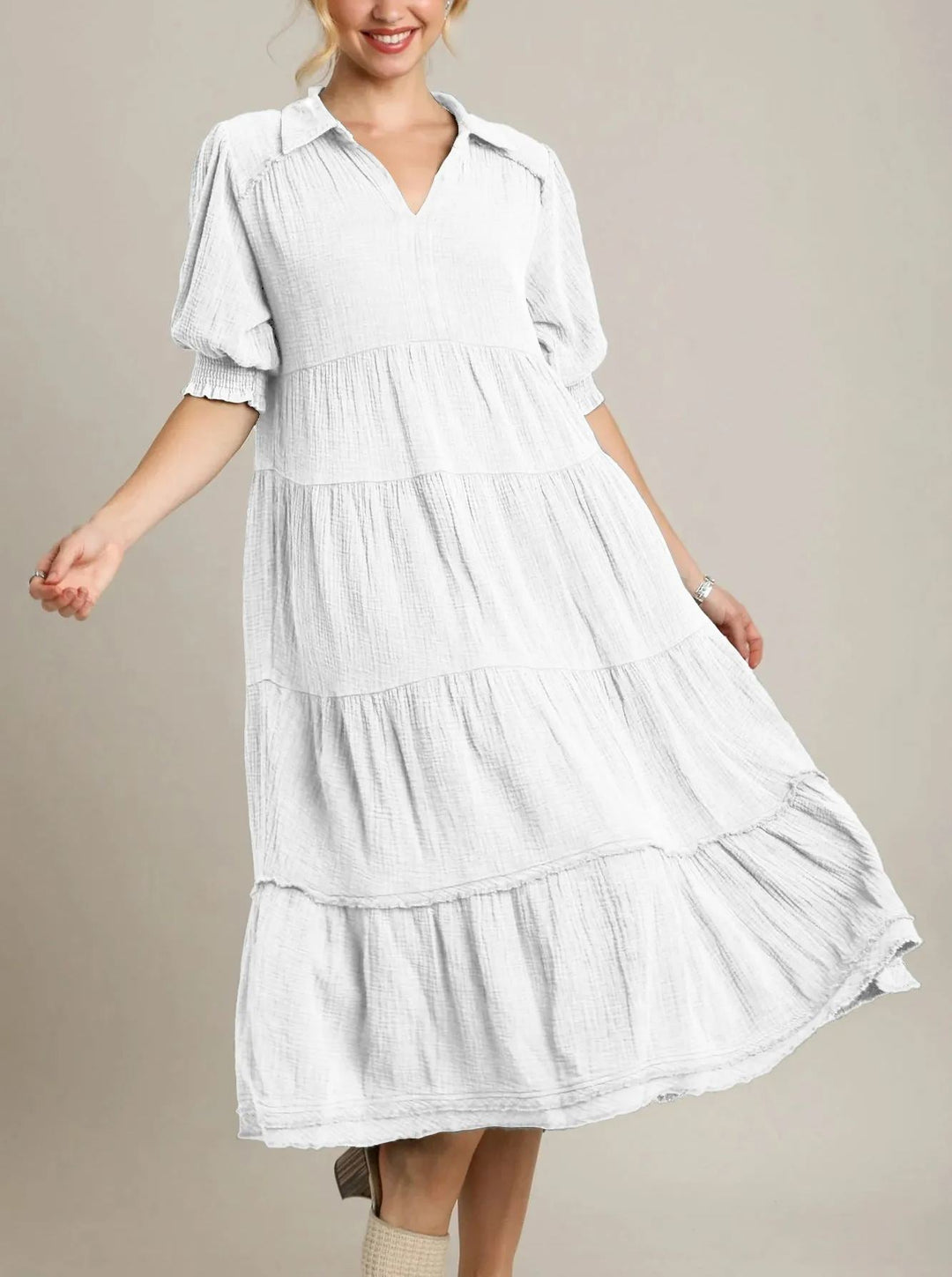Siamara – Tiered Maxi Dress with V-Neck