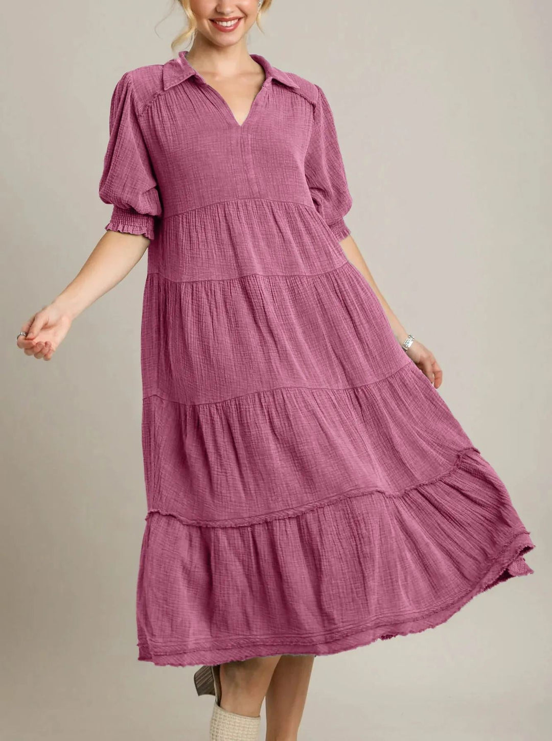 Siamara – Tiered Maxi Dress with V-Neck