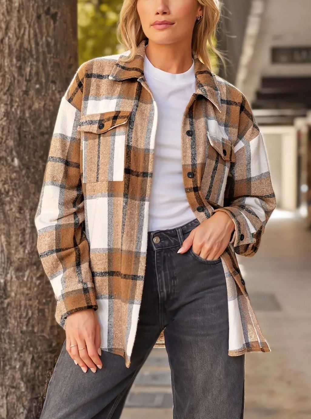Leticia – Plaid Shacket with Chest Pockets