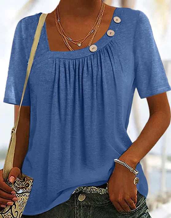 Tessie – V-Neck Tee with Decorative Buttons