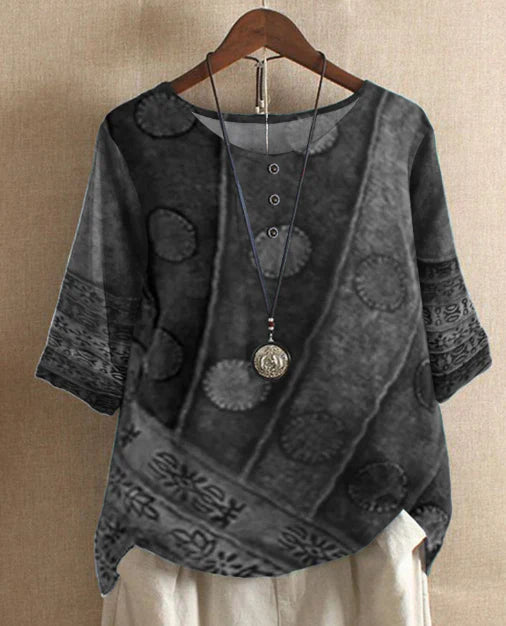 Jael – Boho-Print Top with ¾ Sleeves