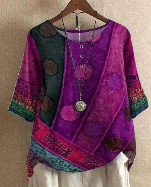 Jael – Boho-Print Top with ¾ Sleeves