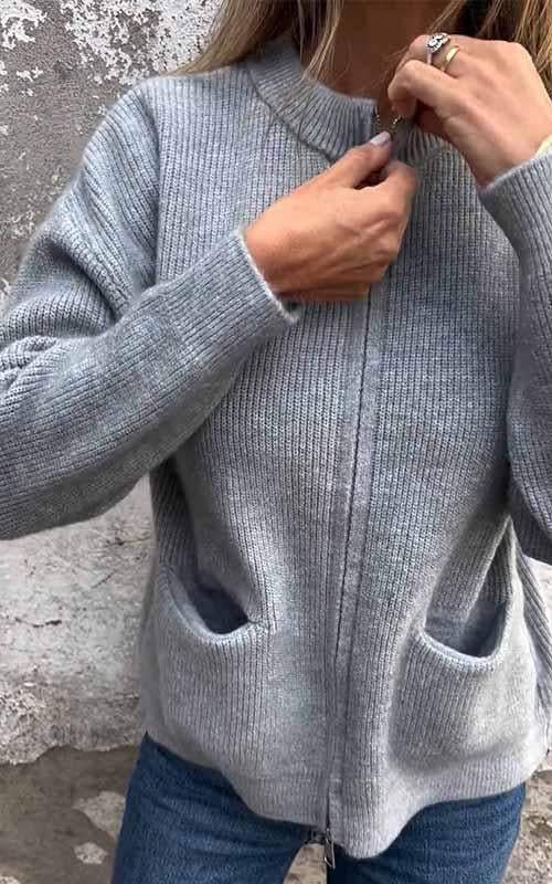 Alita – Open-Front Knit Jacket with Ribbed Cuffs