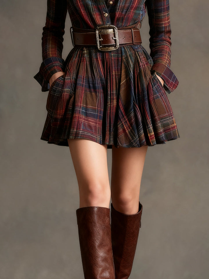 CAROLINE | PLAID BELTED DRESS