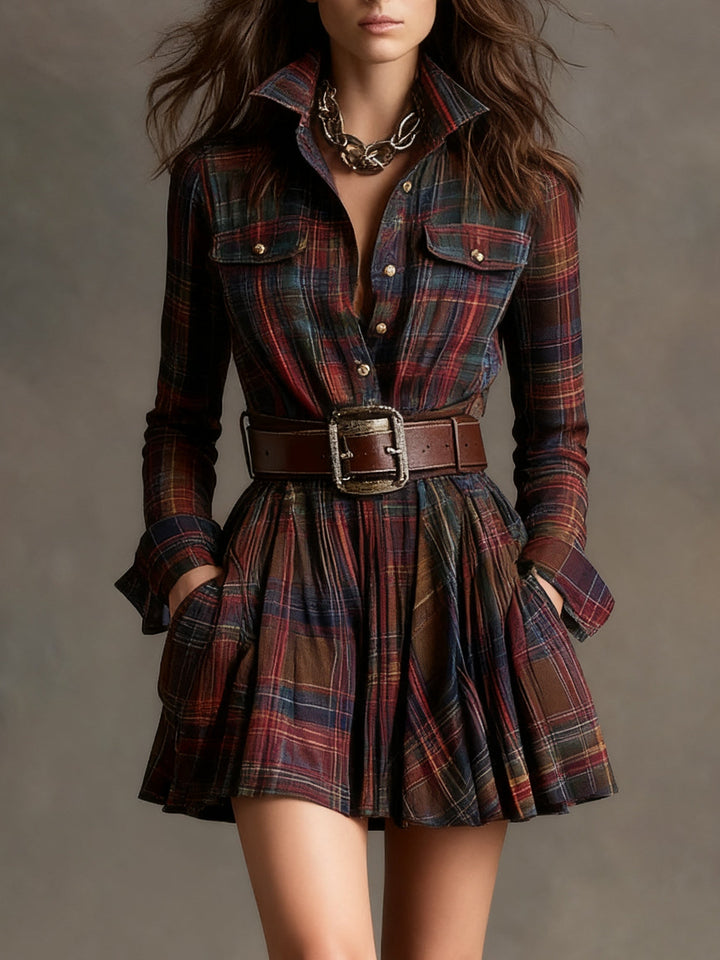 CAROLINE | PLAID BELTED DRESS