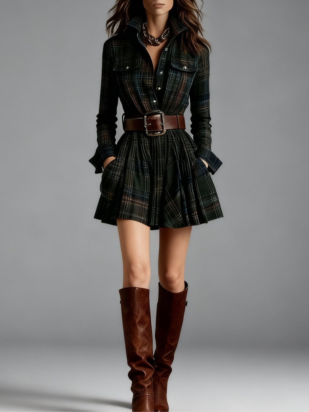 CAROLINE | PLAID BELTED DRESS