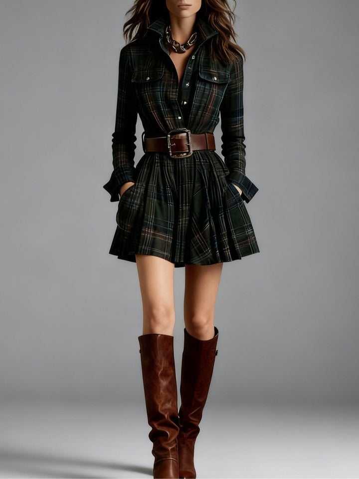 CAROLINE | PLAID BELTED DRESS