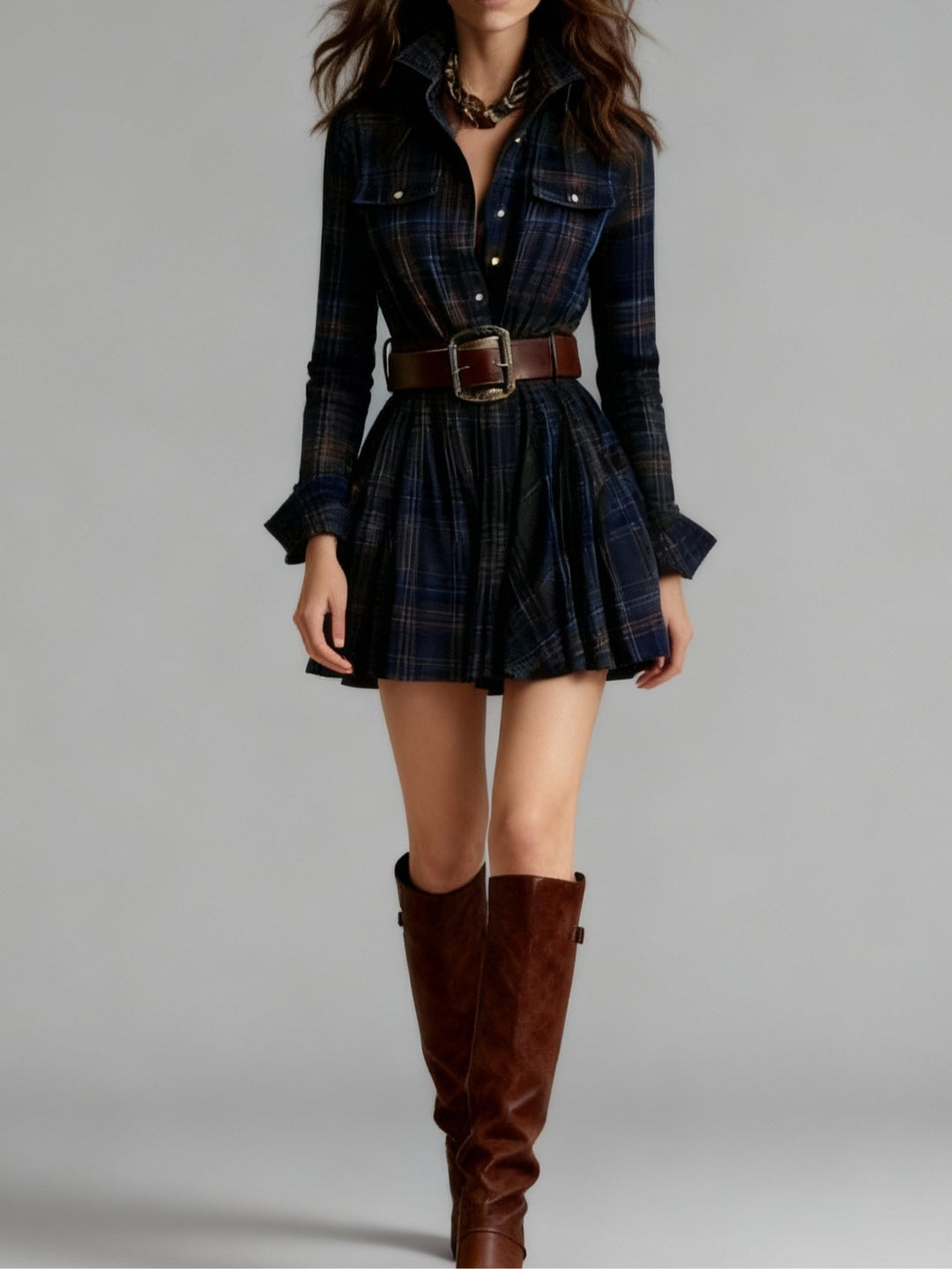 CAROLINE | PLAID BELTED DRESS