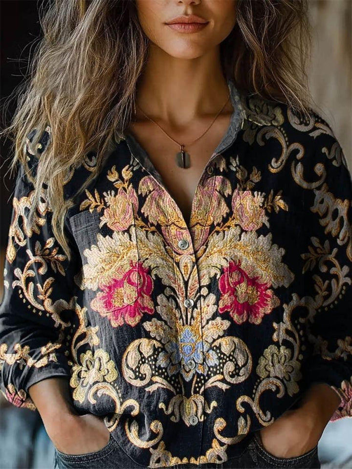 Stephanie – Collared Floral Long-Sleeve Shirt