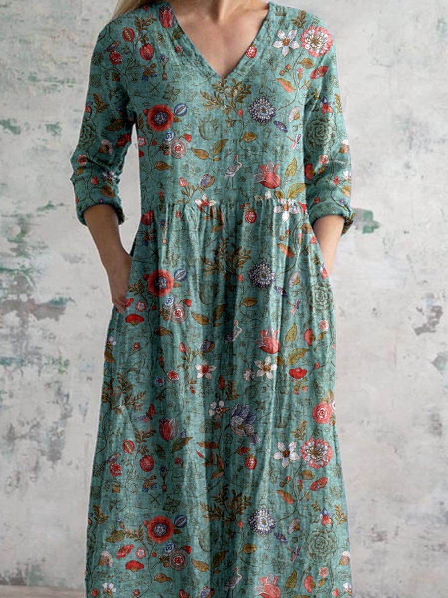 Celine – Floral Maxi Dress with V-Neck