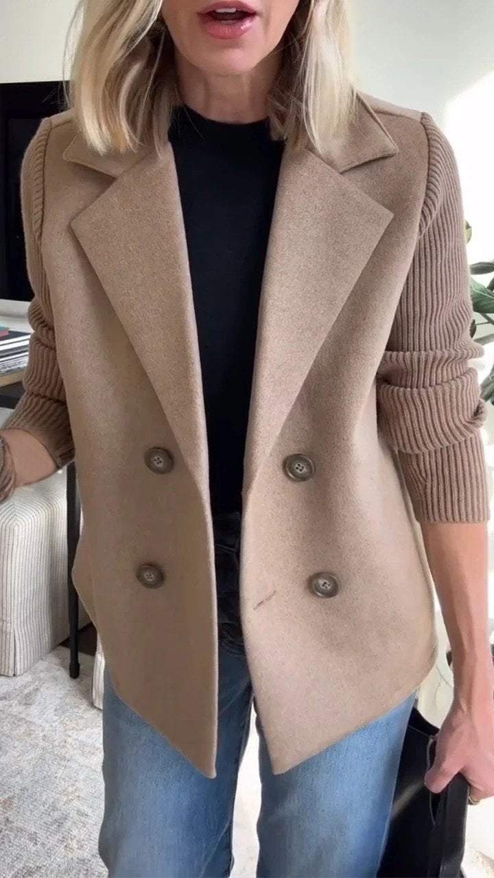 Gwen – Tailored Blazer with Contrast Knit Sleeves