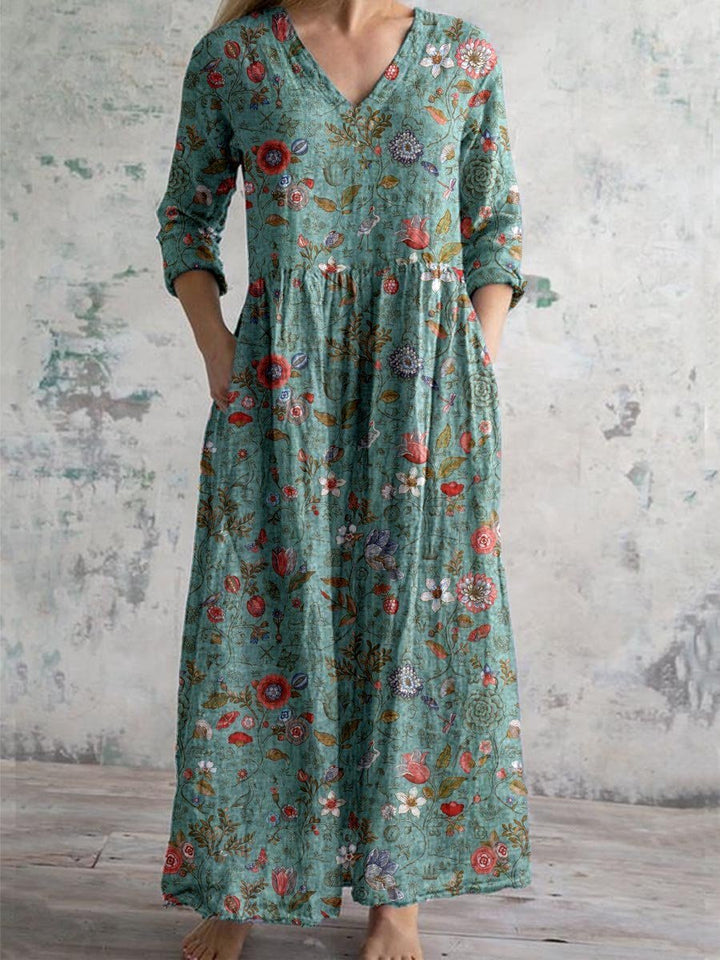 Celine – Floral Maxi Dress with V-Neck