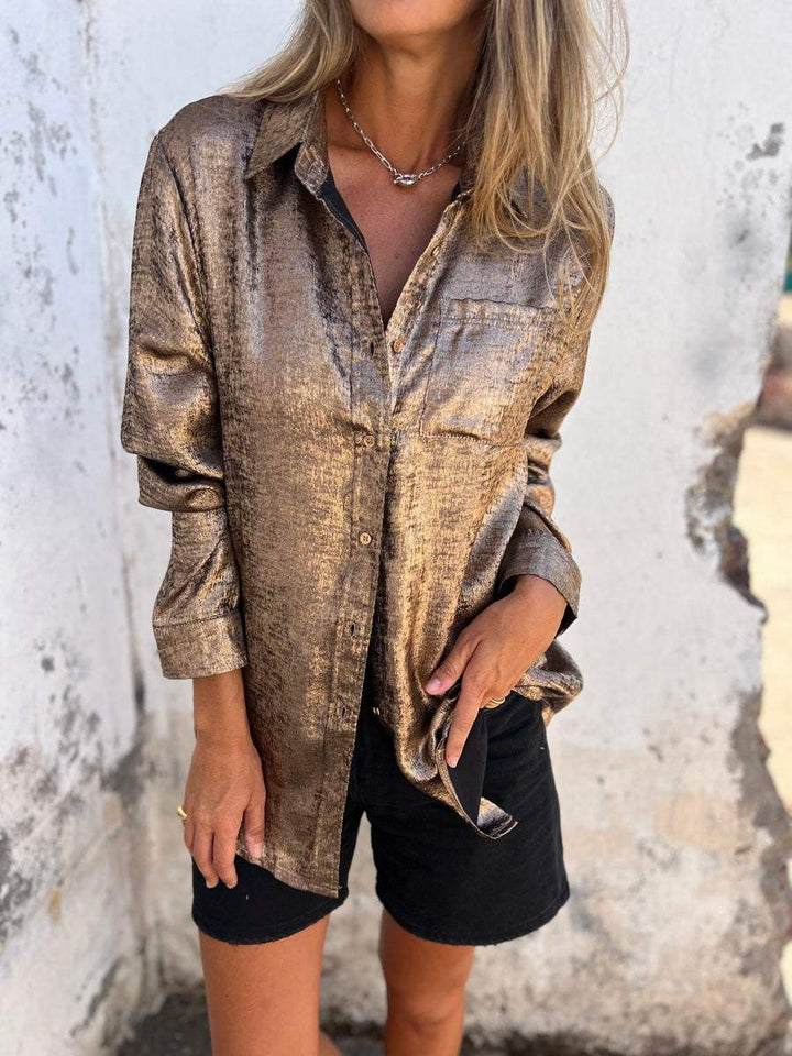 Amaya – Shimmer Button-Up Blouse