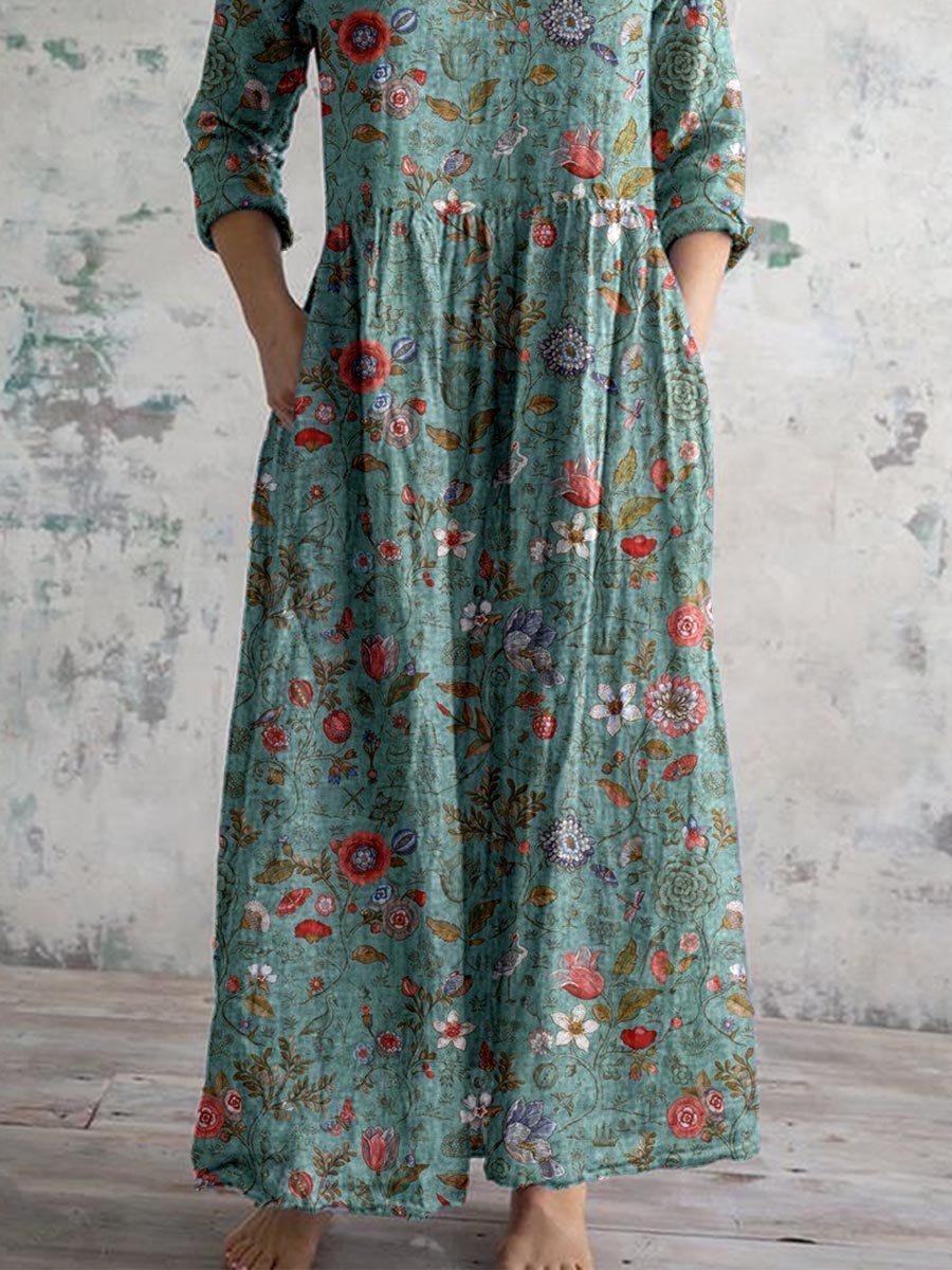 Celine – Floral Maxi Dress with V-Neck