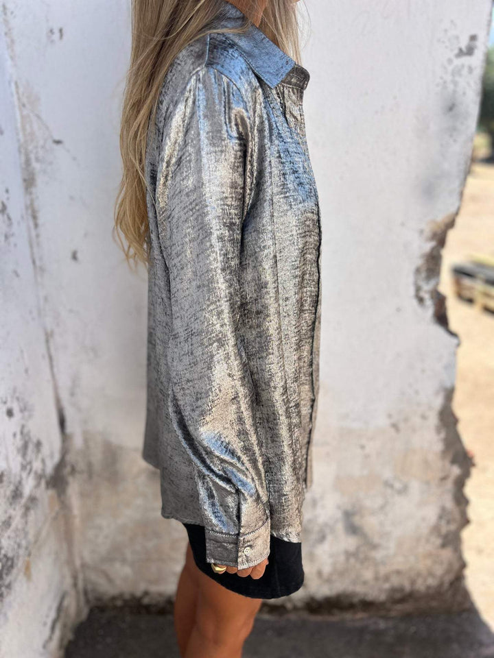 Amaya – Shimmer Button-Up Blouse