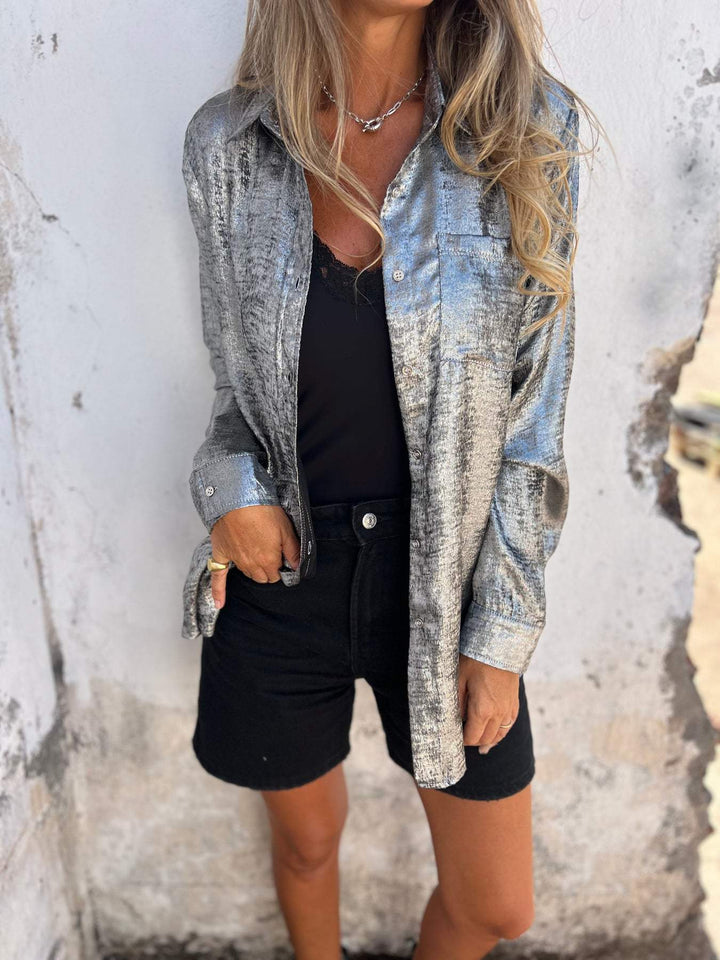 Amaya – Shimmer Button-Up Blouse