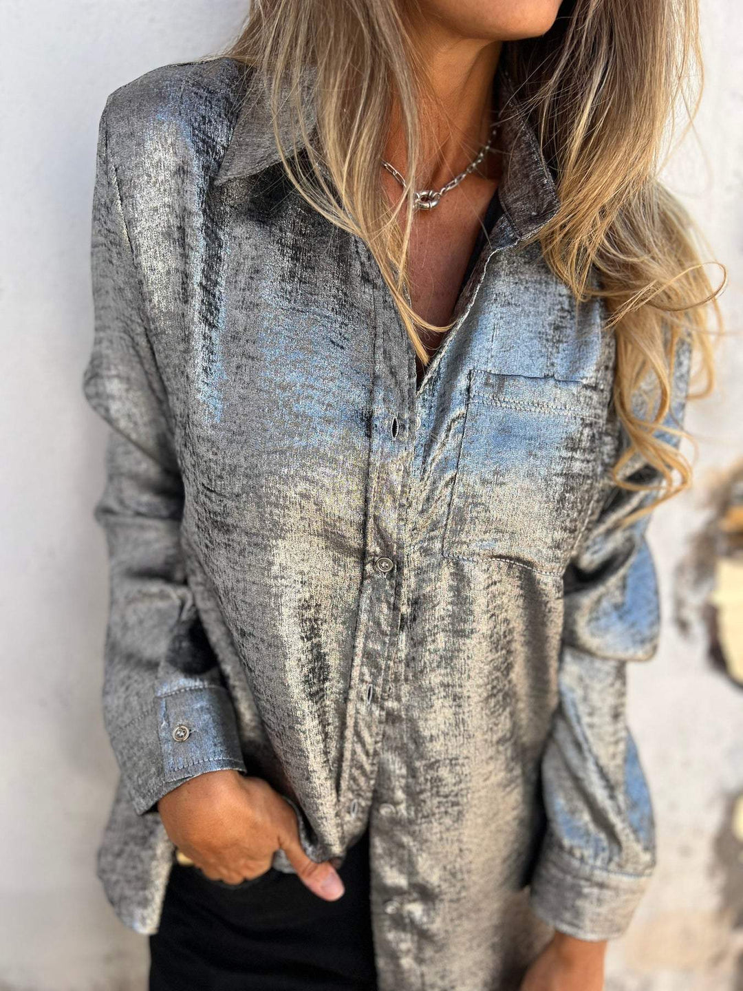 Amaya – Shimmer Button-Up Blouse