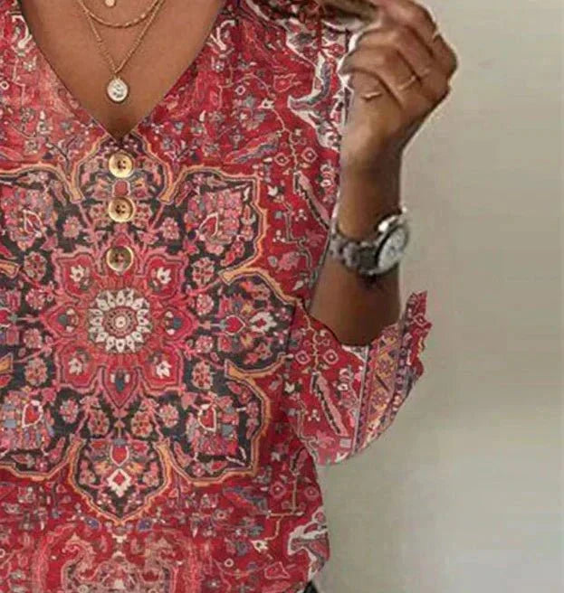 Arabella – Printed V-Neck 3/4 Sleeve Top