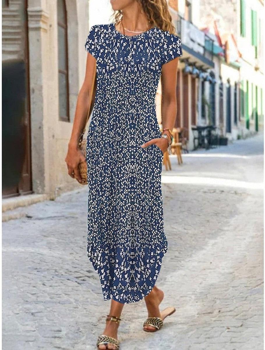 Emilia – Printed Maxi Dress with Cap Sleeves