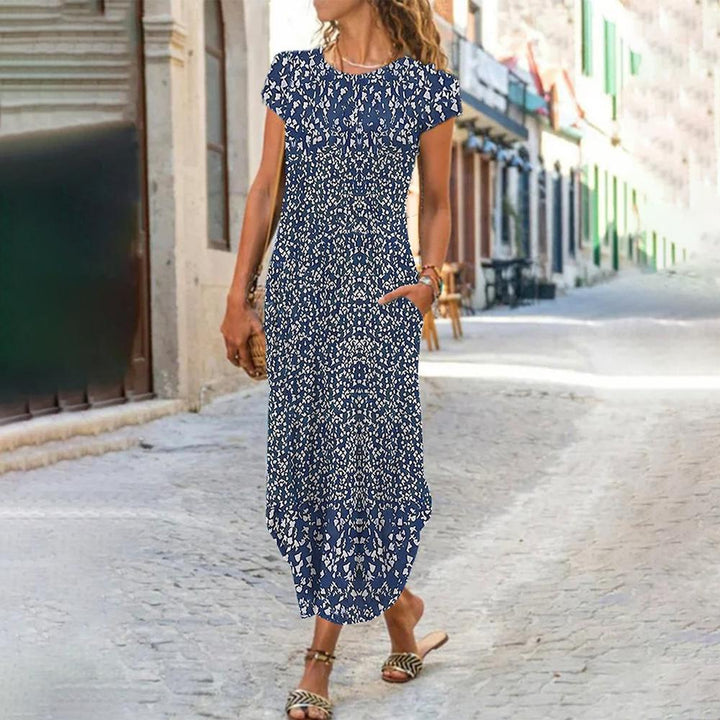 Emilia – Printed Maxi Dress with Cap Sleeves