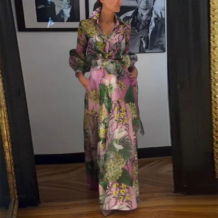 Carolina – Floral Maxi Dress with V-Neck &amp; Long Sleeves