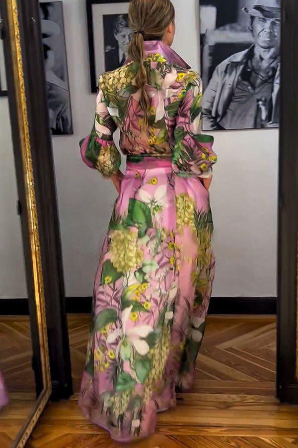 Carolina – Floral Maxi Dress with V-Neck &amp; Long Sleeves