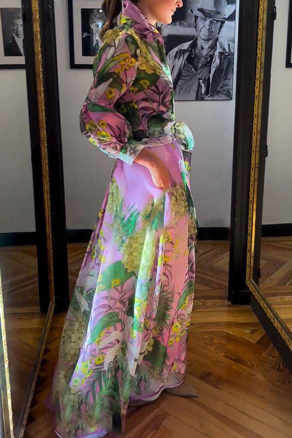 Carolina – Floral Maxi Dress with V-Neck &amp; Long Sleeves