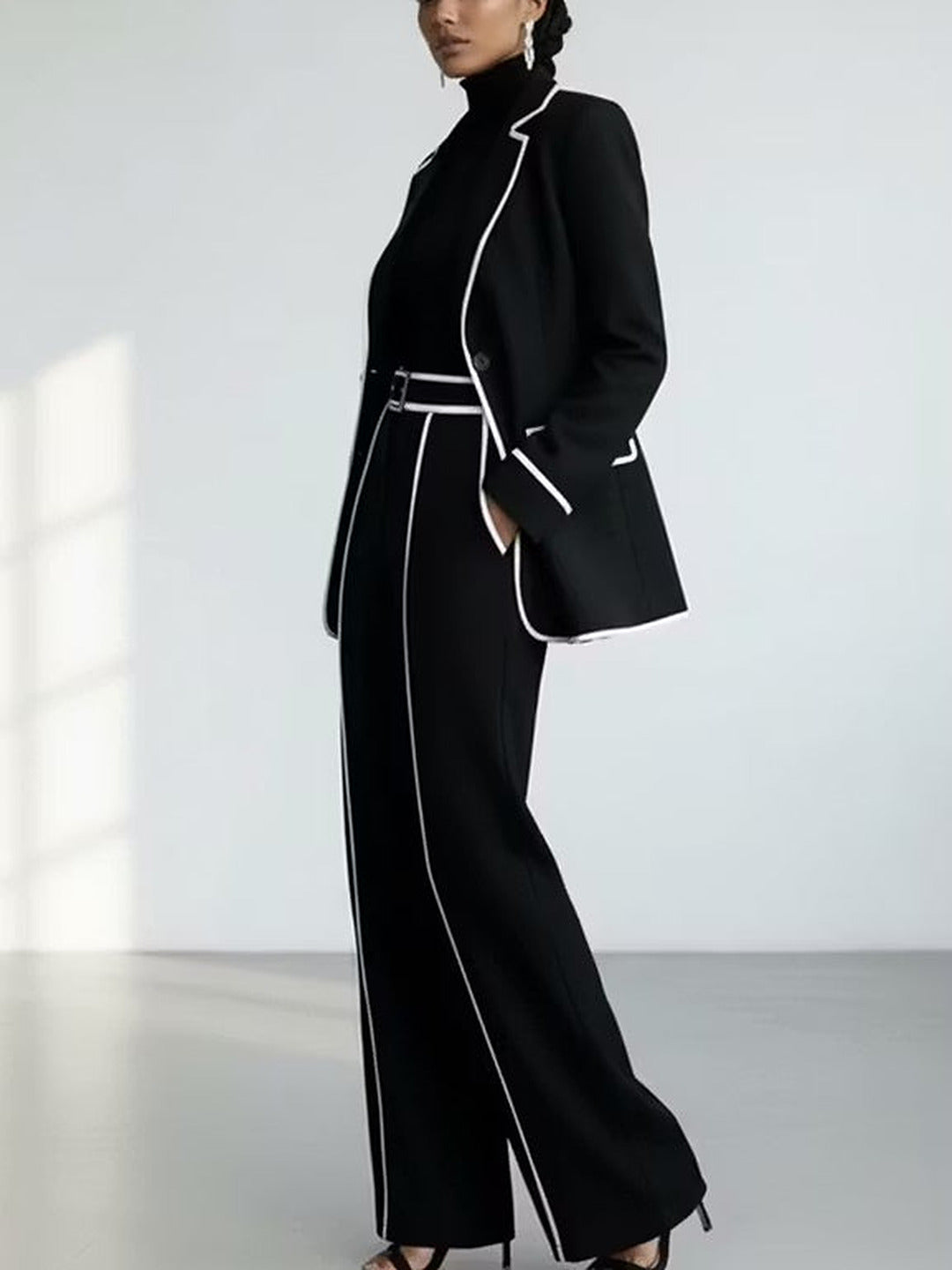 Clementina | Contrast-Trim Blazer Pants Set