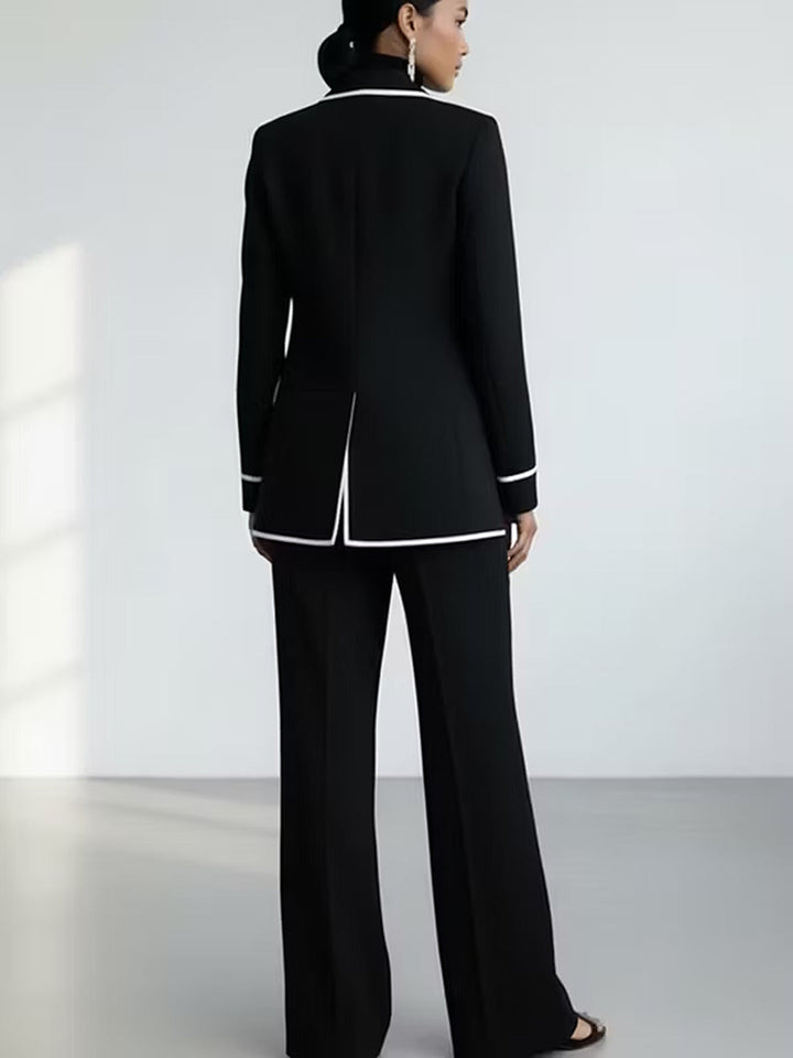 Clementina | Contrast-Trim Blazer Pants Set