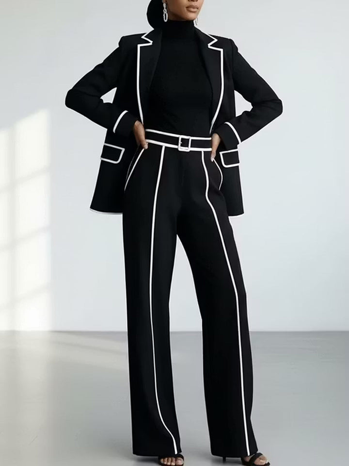 Clementina | Contrast-Trim Blazer Pants Set
