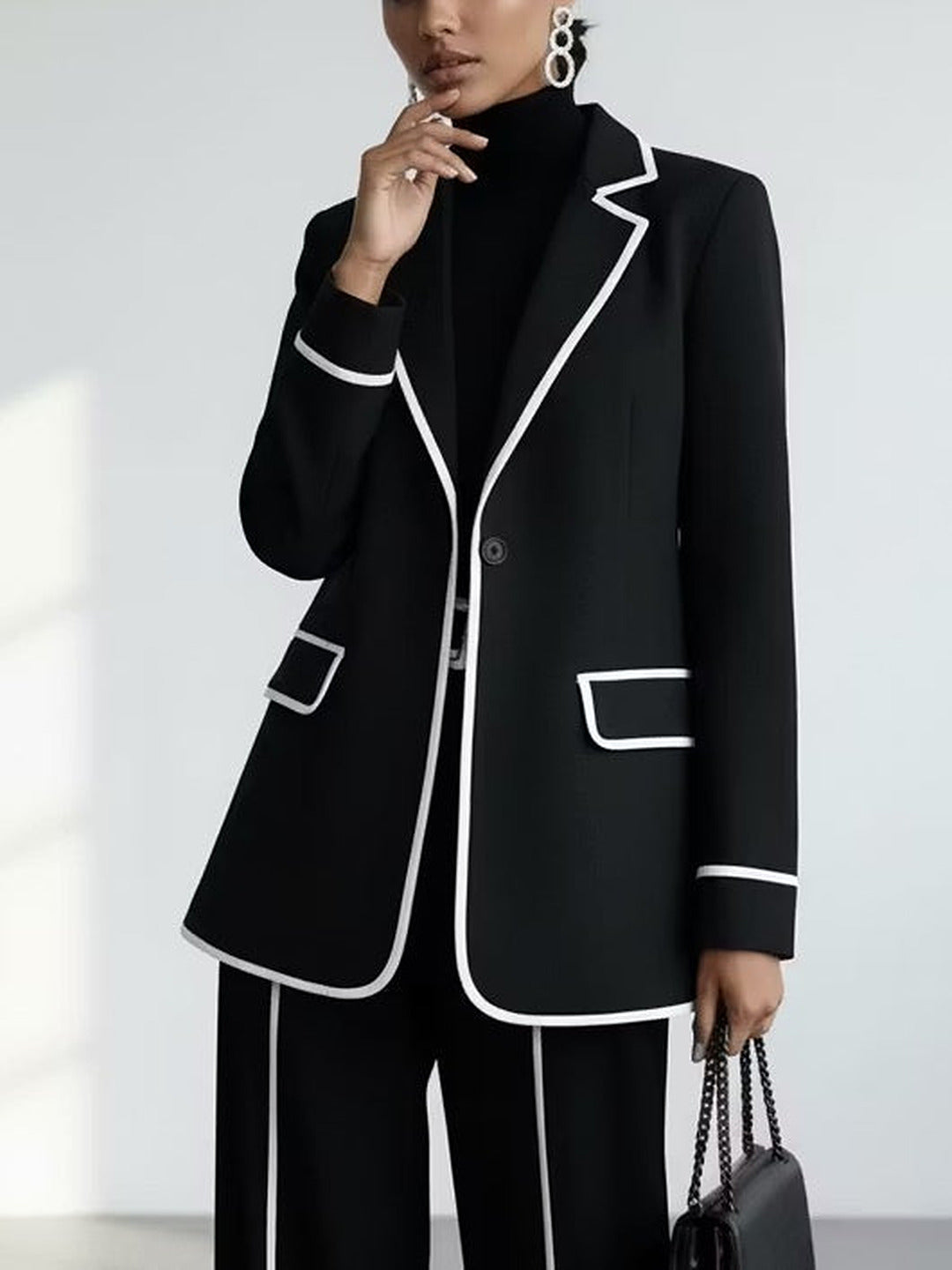 Clementina | Contrast-Trim Blazer Pants Set