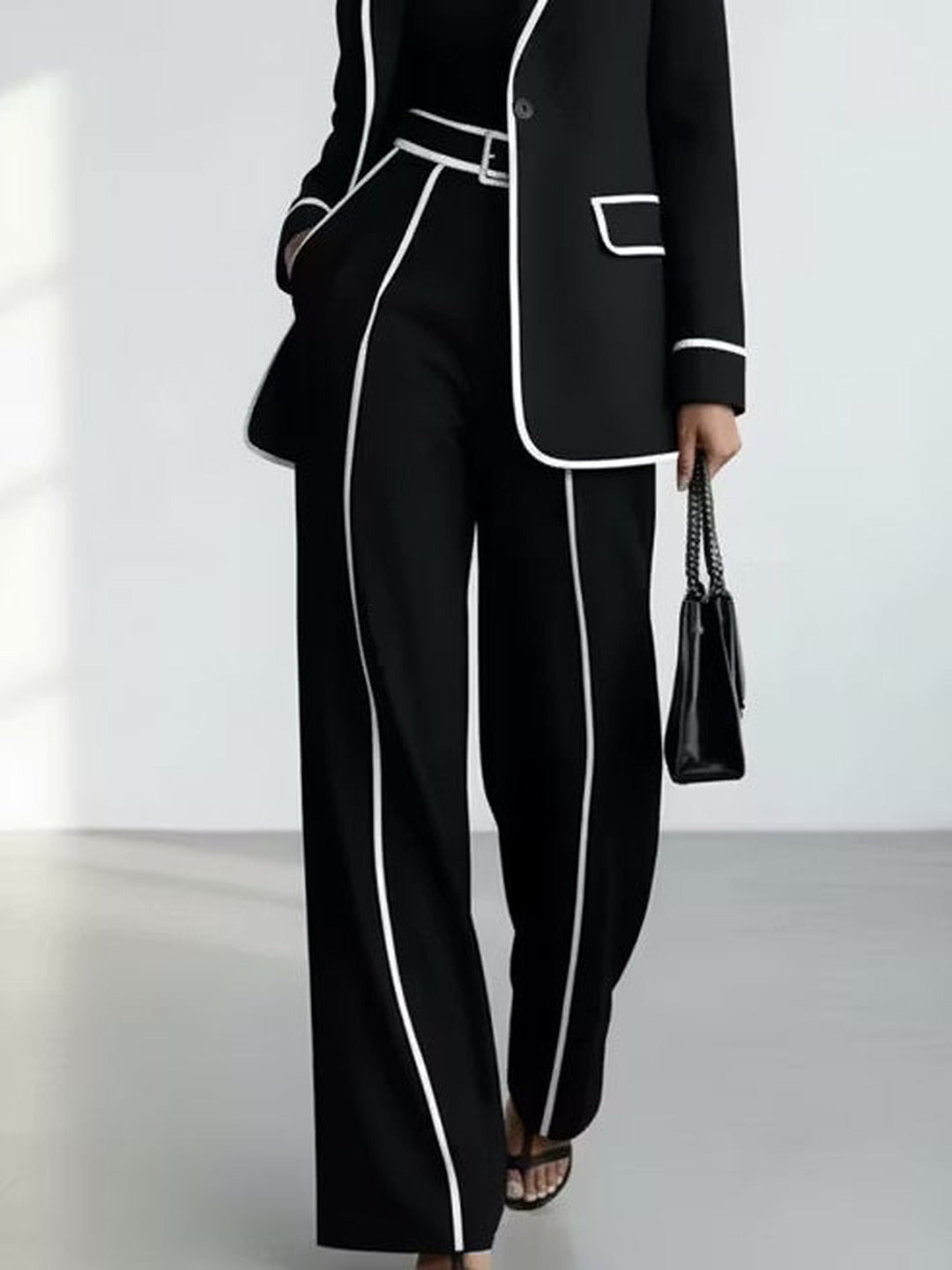 Clementina | Contrast-Trim Blazer Pants Set