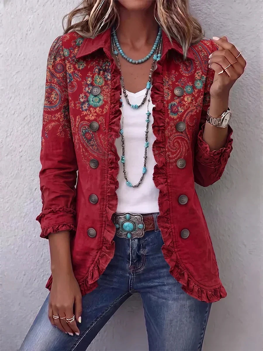 Natividad | Red Paisley Ruffle Jacket